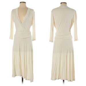 CITRINE Cream Stretch Faux Wrap Midi Dress S
